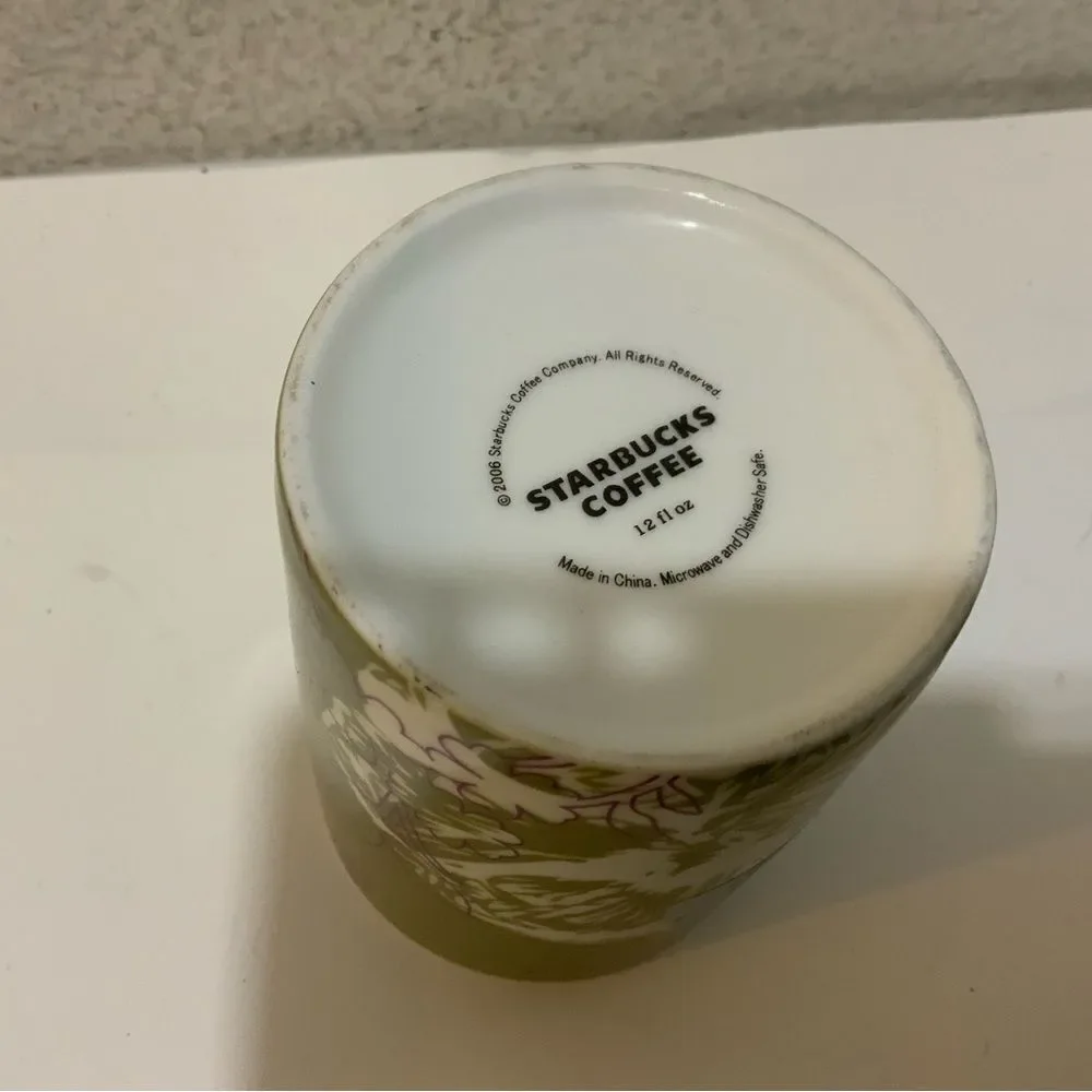 2006 Starbucks coffee tea cup mug 12 ounces - green purple white flowers